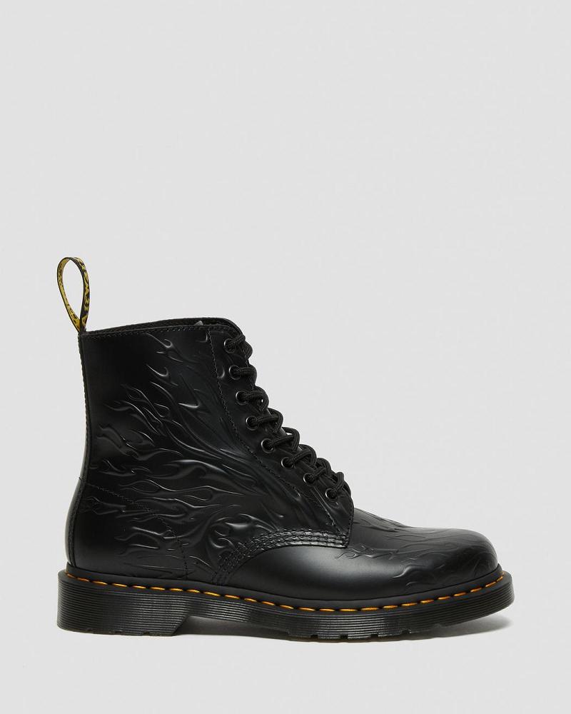 Dr Martens 1460 Flames Emboss Læder Snørestøvler Dame Sort | DK 160OKI